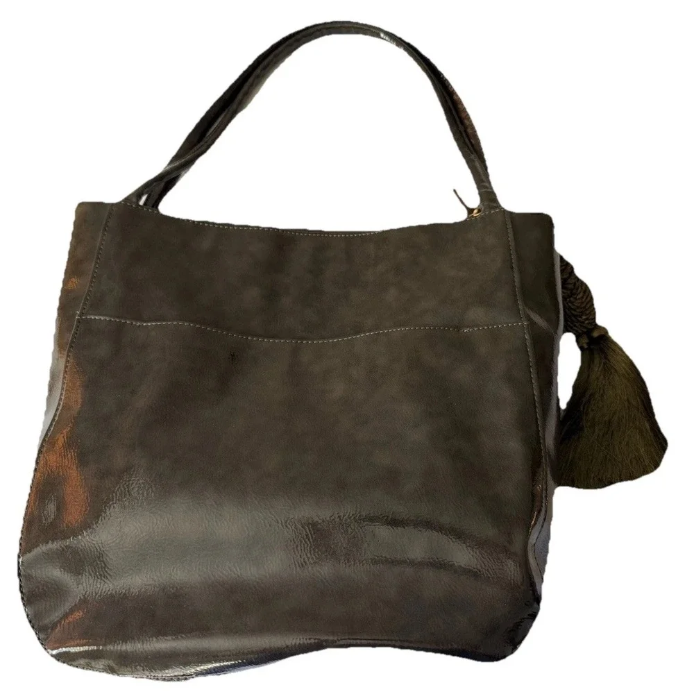 Erik Javits‎ TasselPurse Charcoal Gray Multiple Compartments Hidden Outer Pocket